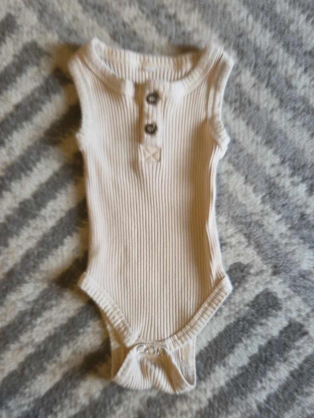 Cream Ribbed Baby One-Piece Bodysuit with Button Placket